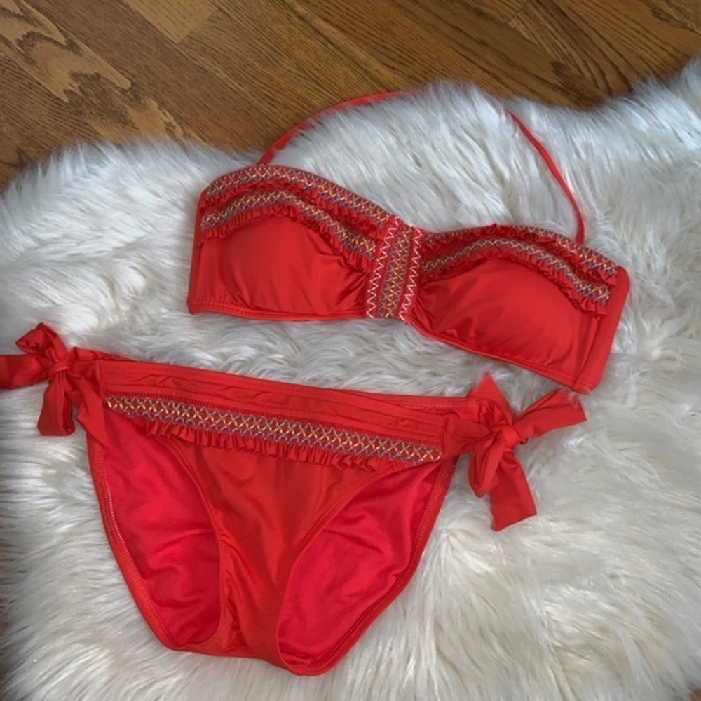 Lucky brand red embroidered halter‎ bikini